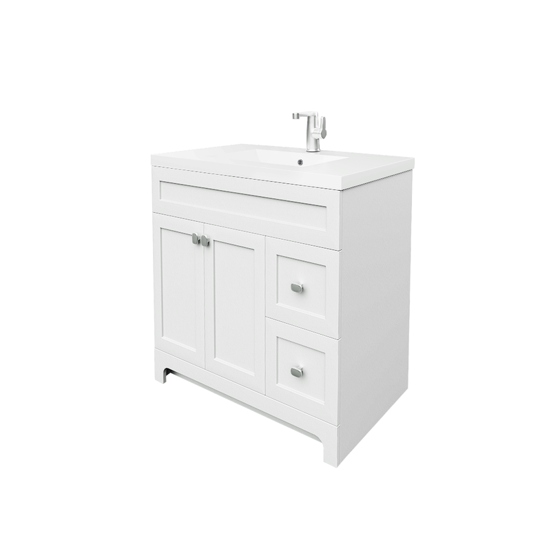 Cutler DAISYWHT36 Daisy 36" Freestanding Cultured Marble Top Bathroom Vanity with Modern Shaker Doors - White
