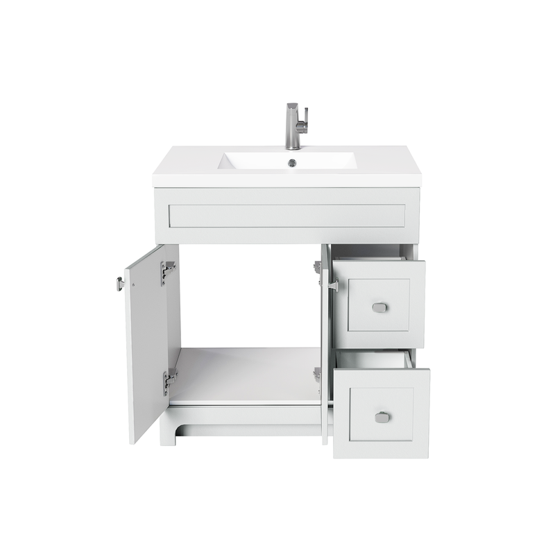 Cutler DAISYWHT36 Daisy 36" Freestanding Cultured Marble Top Bathroom Vanity with Modern Shaker Doors - White