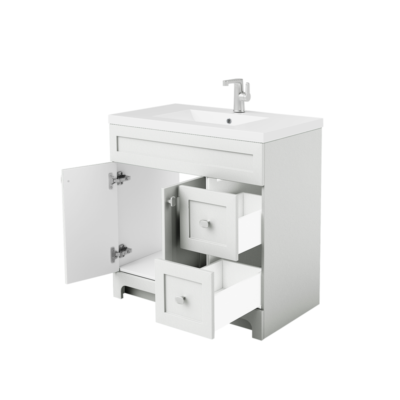 Cutler DAISYWHT36 Daisy 36" Freestanding Cultured Marble Top Bathroom Vanity with Modern Shaker Doors - White