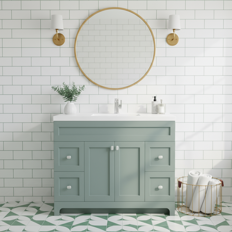 Cutler DAISYSRENITY48 Daisy 48" Freestanding Cultured Marble Top Bathroom Vanity with Modern Shaker Doors - Serenity