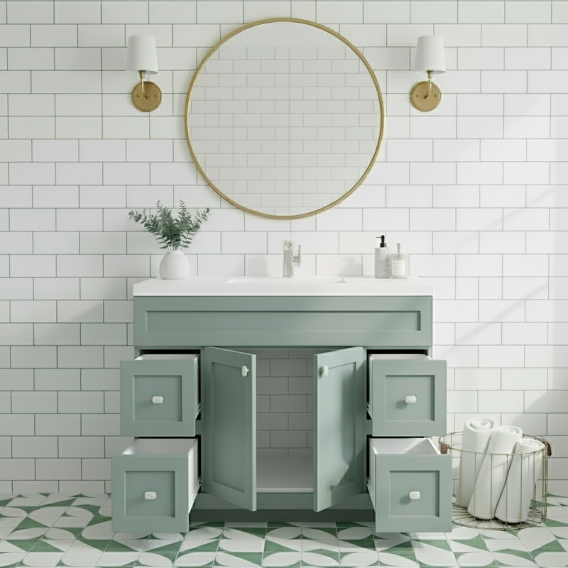 Cutler DAISYSRENITY48 Daisy 48" Freestanding Cultured Marble Top Bathroom Vanity with Modern Shaker Doors - Serenity