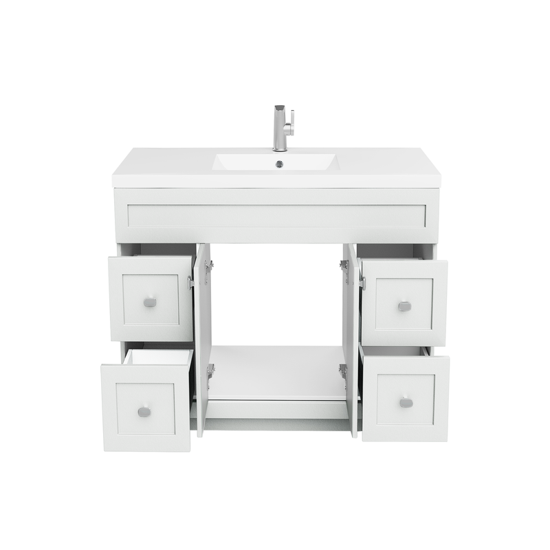 Cutler DAISYWHT48 Daisy 48" Freestanding Cultured Marble Top Bathroom Vanity with Modern Shaker Doors - White