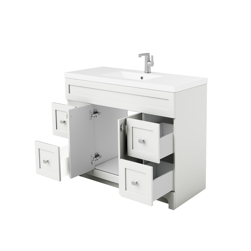 Cutler DAISYWHT48 Daisy 48" Freestanding Cultured Marble Top Bathroom Vanity with Modern Shaker Doors - White