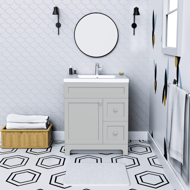 Cutler DAISYCGREY30 Daisy 30" Freestanding Cultured Marble Top Bathroom Vanity with Modern Shaker Doors - Canadian Grey