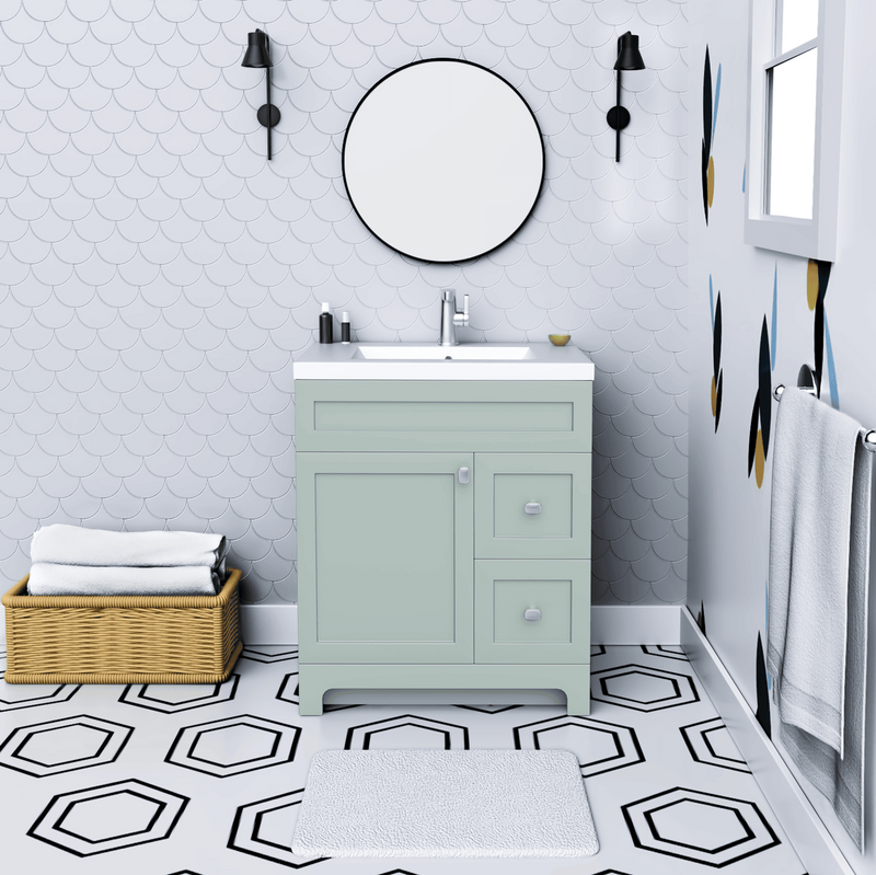 Cutler DAISYSAGE30 Daisy 30" Freestanding Cultured Marble Top Bathroom Vanity with Modern Shaker Doors - Sage