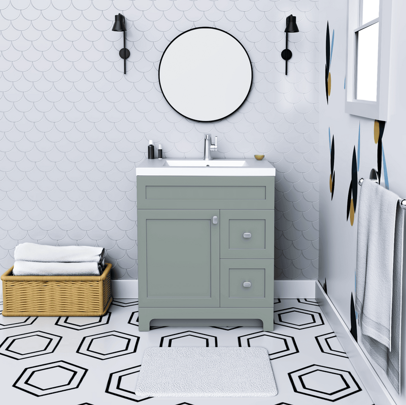 Cutler DAISYSRENITY30 Daisy 30" Freestanding Cultured Marble Top Bathroom Vanity with Modern Shaker Doors - Serenity
