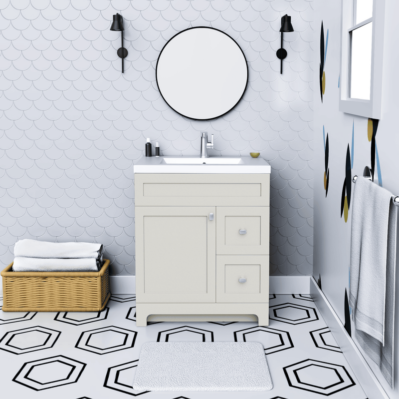 Cutler DAISYWGREY30 Daisy 30" Freestanding Cultured Marble Top Bathroom Vanity with Modern Shaker Doors - Willow Grey