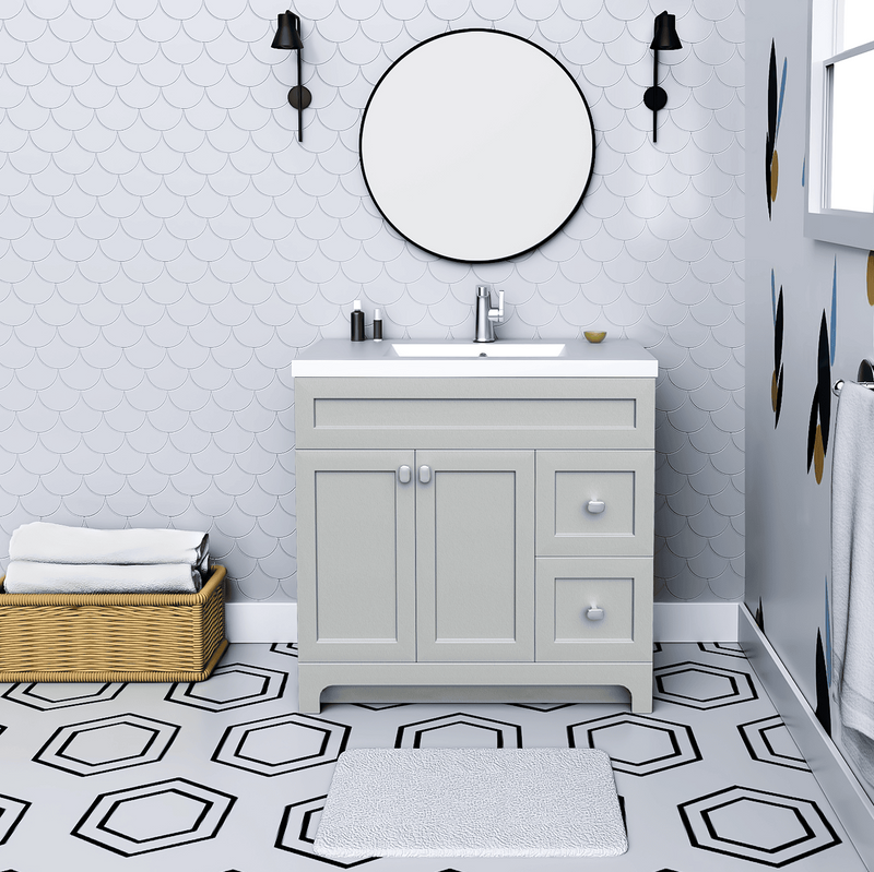 Cutler DAISYCGREY36 Daisy 36" Freestanding Cultured Marble Top Bathroom Vanity with Modern Shaker Doors - Canadian Grey