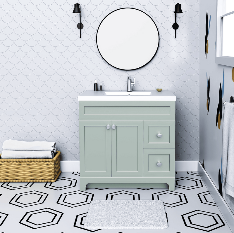 Cutler DAISYSAGE36 Daisy 36" Freestanding Cultured Marble Top Bathroom Vanity with Modern Shaker Doors - Sage