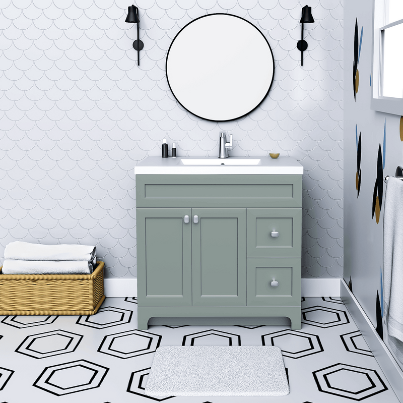 Cutler DAISYSRENITY36 Daisy 36" Freestanding Cultured Marble Top Bathroom Vanity with Modern Shaker Doors - Serenity