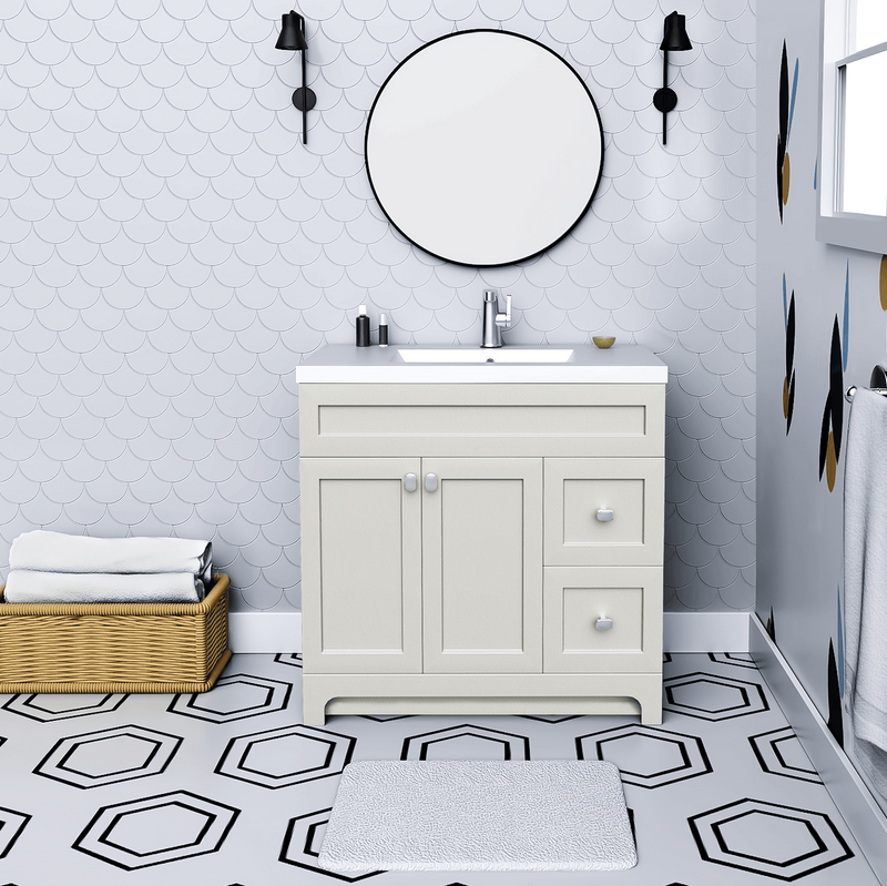 Cutler DAISYWGREY36 Daisy 36" Freestanding Cultured Marble Top Bathroom Vanity with Modern Shaker Doors - Willow Grey