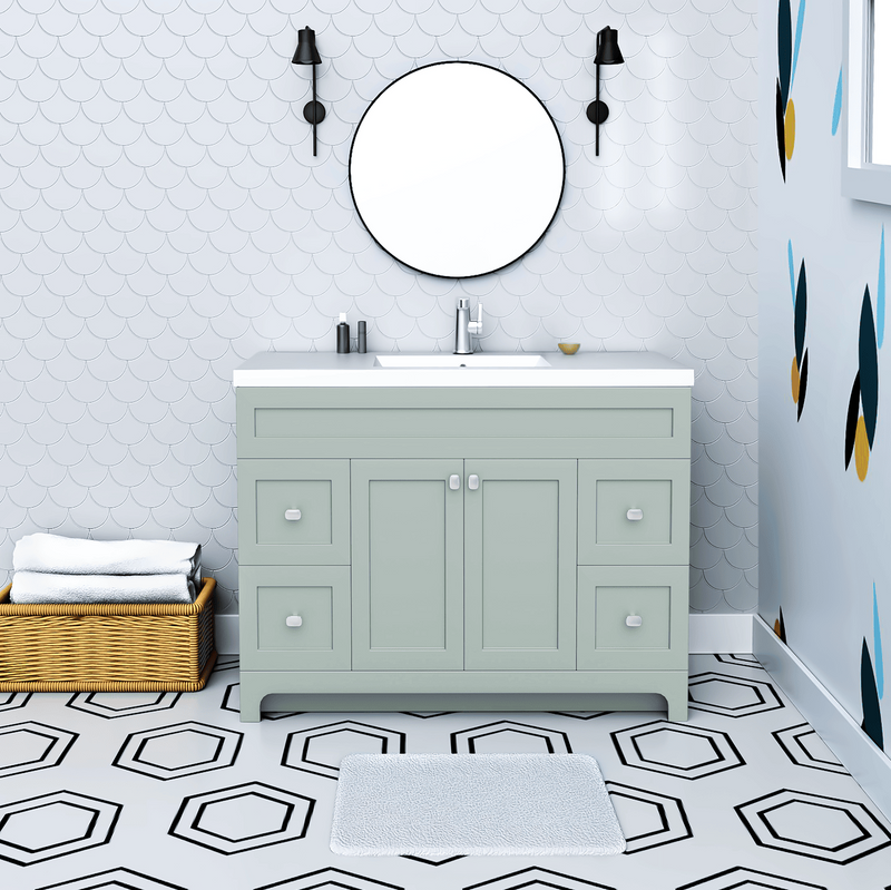 Cutler DAISYSAGE48 Daisy 48" Freestanding Cultured Marble Top Bathroom Vanity with Modern Shaker Doors - Sage