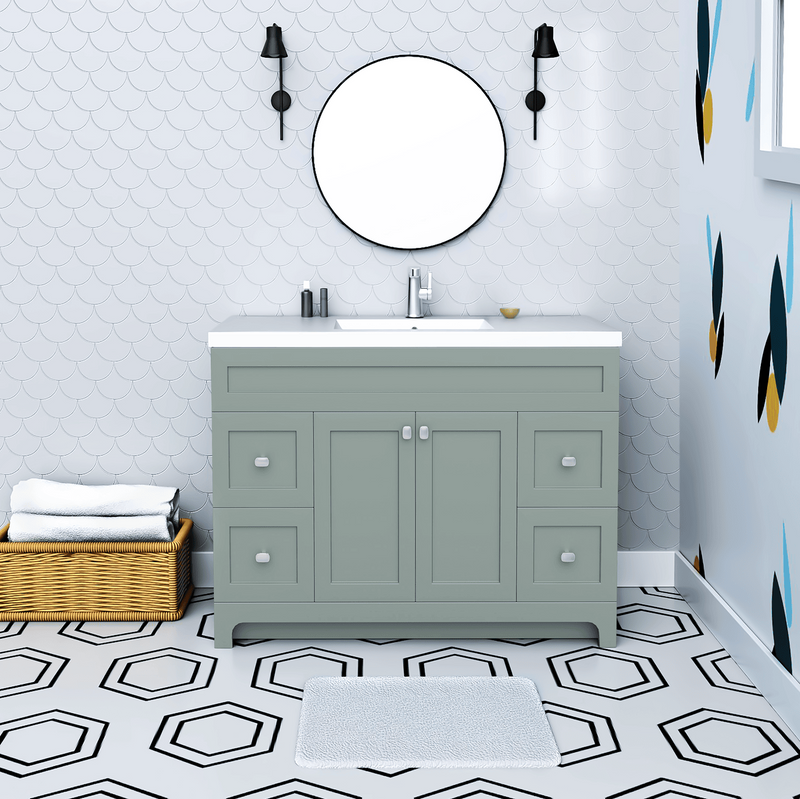 Cutler DAISYSRENITY48 Daisy 48" Freestanding Cultured Marble Top Bathroom Vanity with Modern Shaker Doors - Serenity