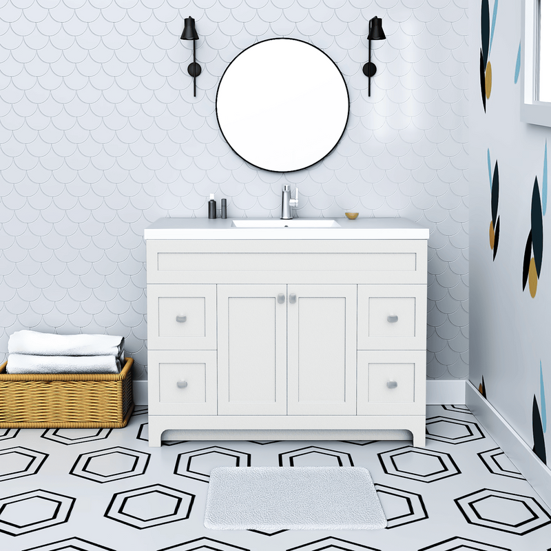 Cutler DAISYWHT48 Daisy 48" Freestanding Cultured Marble Top Bathroom Vanity with Modern Shaker Doors - White