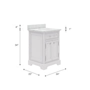 DE24CW01PW - Derby 24 In. Single Sink Pre-Assembled Traditional Style Bathroom Vanity with 1" Carrara White Marble Top