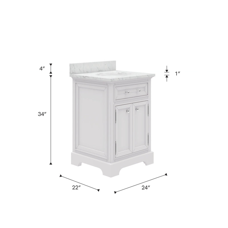 DE24CW01PW - Derby 24 In. Single Sink Pre-Assembled Traditional Style Bathroom Vanity with 1" Carrara White Marble Top