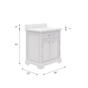 DE30CW01PW - Derby 30 In. Single Sink Pre-Assembled Traditional Style Bathroom Vanity with 1" Carrara White Marble Top