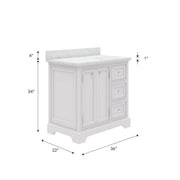 DE36CW01PW - Derby 36 In. Single Sink Pre-Assembled Traditional Style Bathroom Vanity with 1" Carrara White Marble Top