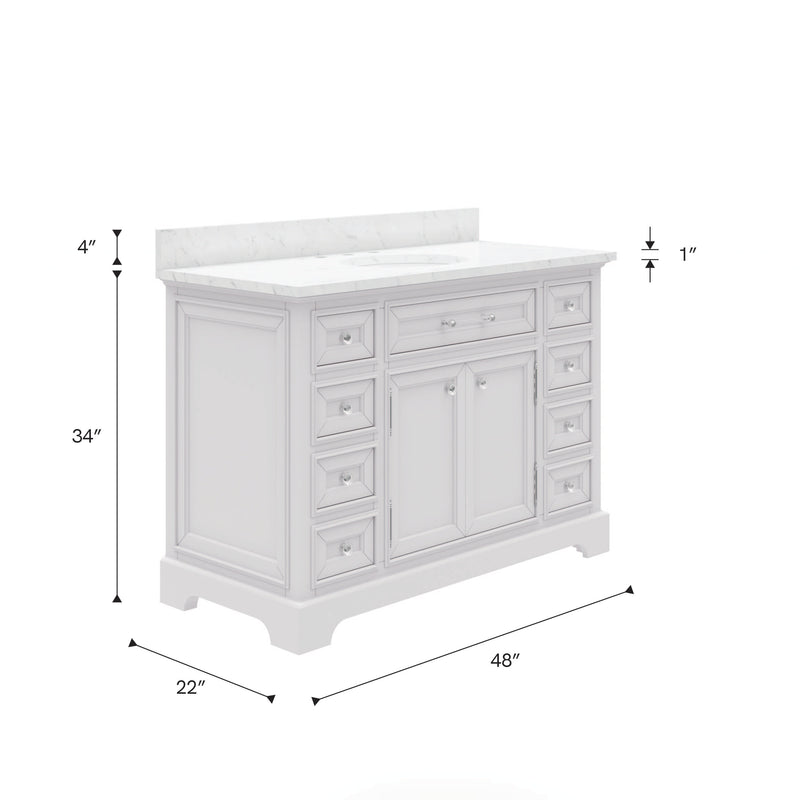 DE48CW01PW - Derby 48 In. Single Sink Pre-Assembled Traditional Style Bathroom Vanity with 1" Carrara White Marble Top