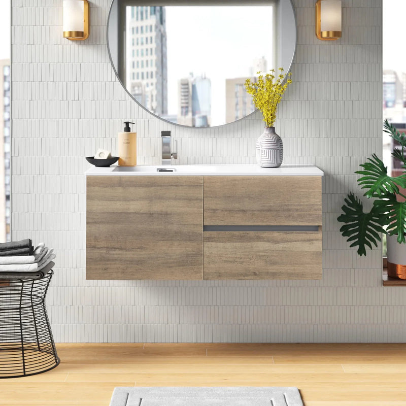 Cutler FV BW DORATO42 Beachwood 42" Single Sink Wall Mounted Cultured Marble Top Bathroom Vanity - Dorato