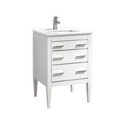 Kube Bath E24-GW Eiffel 24" High Gloss White Single Sink Bathroom Vanity with White Countertop