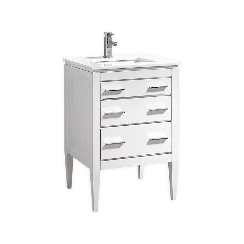 Kube Bath E24-GW Eiffel 24" High Gloss White Single Sink Bathroom Vanity with White Countertop