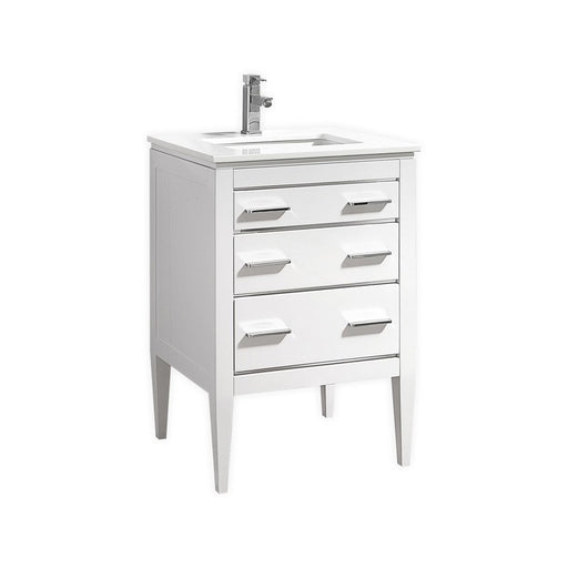 Kube Bath E24-GW Eiffel 24" High Gloss White Single Sink Bathroom Vanity with White Countertop