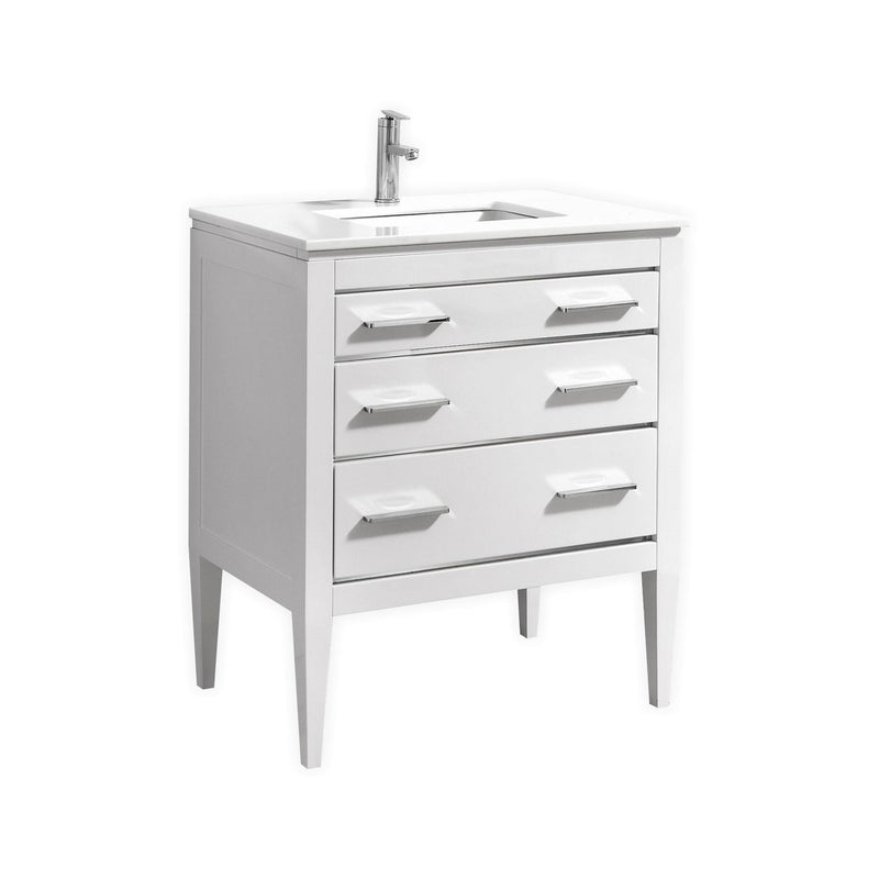 Kube Bath E30-GW Eiffel 30" High Gloss White Single Sink Bathroom Vanity with White Countertop