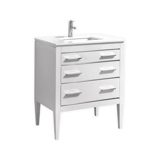 Kube Bath E30-GW Eiffel 30" High Gloss White Single Sink Bathroom Vanity with White Countertop