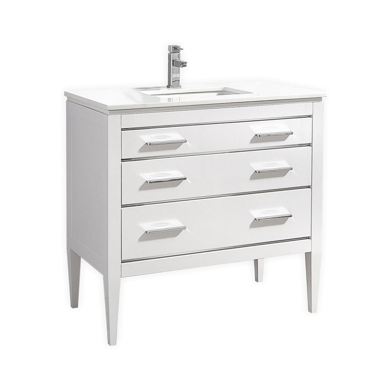 Kube Bath E36-GW Eiffel 36" High Gloss White Single Sink Bathroom Vanity with White Countertop