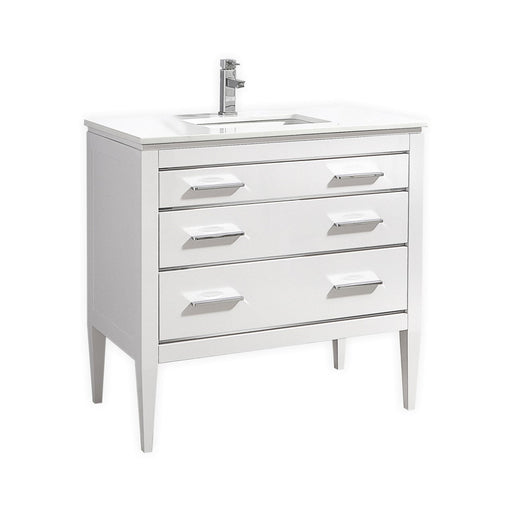 Kube Bath E36-GW Eiffel 36" High Gloss White Single Sink Bathroom Vanity with White Countertop