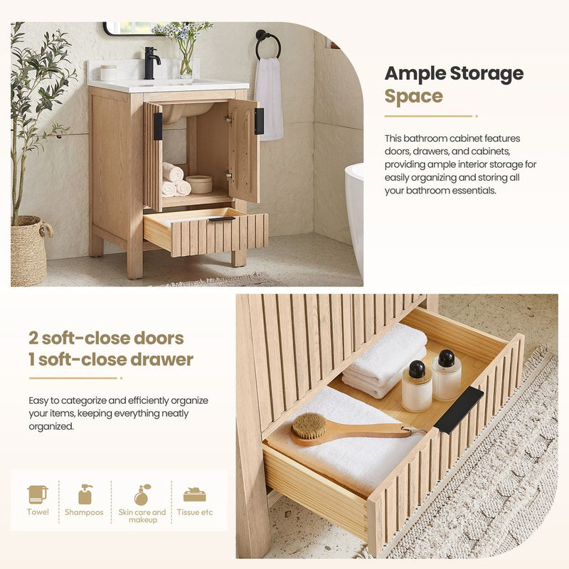 Vinnova 704224-AN-GW Shenzhen 24" Single Sink Bath Vanity in Aged Natural Oak