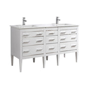 Kube Bath E60-GW Eiffel 60" High Gloss White Double Sink Bathroom Vanity with White Countertop