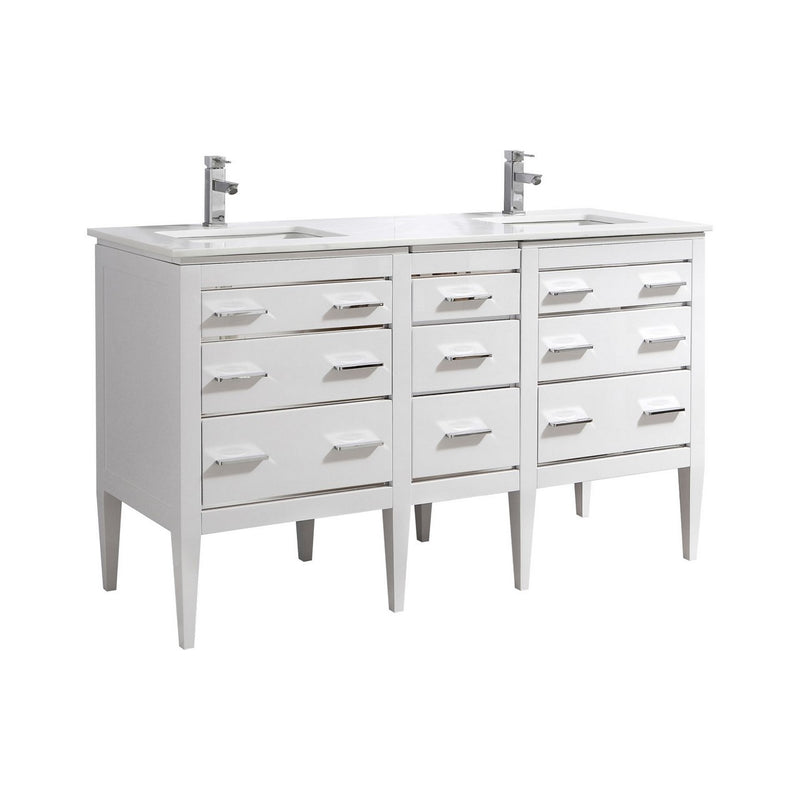 Kube Bath E60-GW Eiffel 60" High Gloss White Double Sink Bathroom Vanity with White Countertop