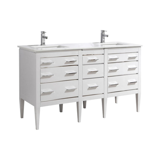 Kube Bath E60-GW Eiffel 60" High Gloss White Double Sink Bathroom Vanity with White Countertop