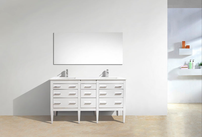 Kube Bath E60-GW Eiffel 60" High Gloss White Double Sink Bathroom Vanity with White Countertop - view 2