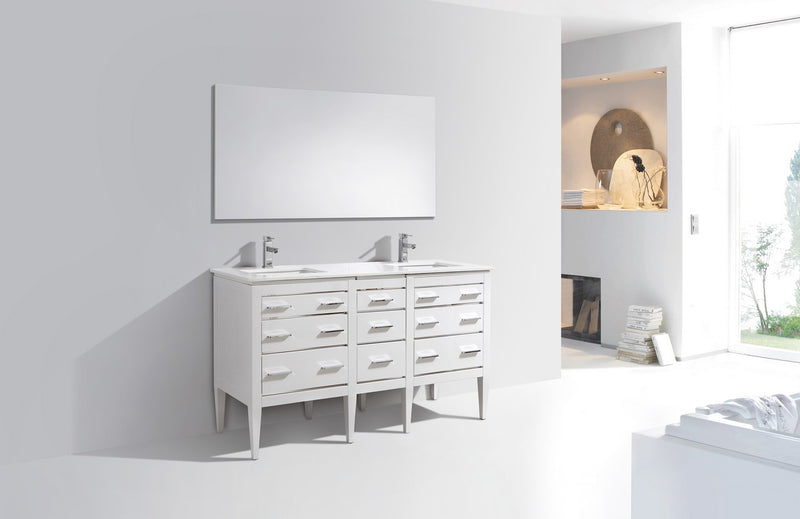 Kube Bath E60-GW Eiffel 60" High Gloss White Double Sink Bathroom Vanity with White Countertop - view 3