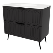 Timberline Elenora 36" Black Satin Free Standing Vanity with Arctic White SilkSurface Top and Black Hardware