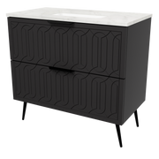 Timberline Elenora 36" Black Satin Free Standing Vanity with Carrara SilkSurface Top and Black Hardware