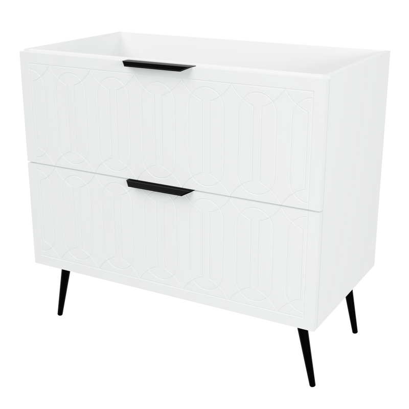 Timberline Elenora 36" White Satin Free Standing Vanity Cabinet Only with Black Hardware