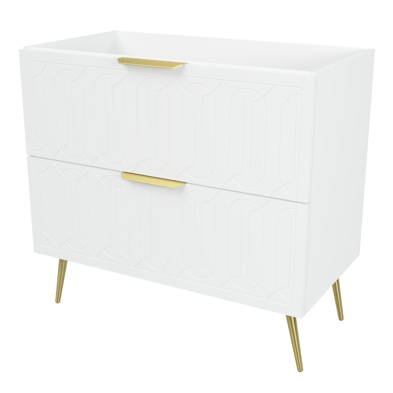 Timberline Elenora 36" White Satin Free Standing Vanity Cabinet Only with Gold Hardware