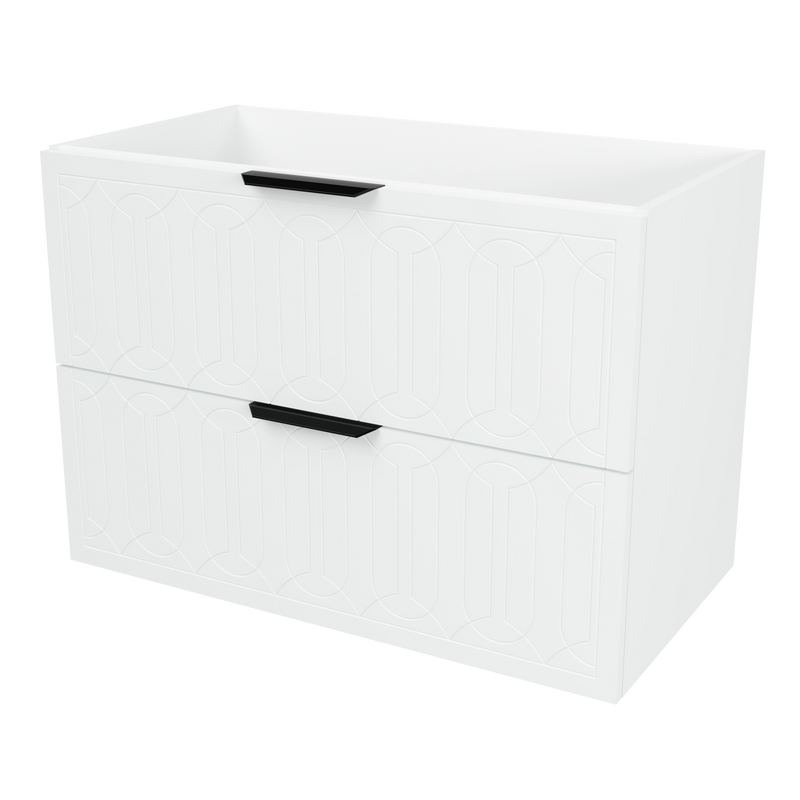 Timberline Elenora 36" White Satin Wall Mount Vanity Cabinet Only with Black Hardware
