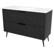 Timberline Elenora 48" Black Satin Free Standing Vanity with Arctic White SilkSurface Top and Black Hardware