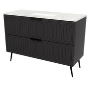 Timberline Elenora 48" Black Satin Free Standing Vanity with Carrara SilkSurface Top and Black Hardware