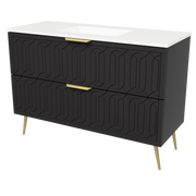 Timberline Elenora 48" Black Satin Free Standing Vanity with Arctic White SilkSurface Top and Gold Hardware