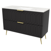 Timberline Elenora 48" Black Satin Free Standing Vanity with Carrara SilkSurface Top and Gold Hardware
