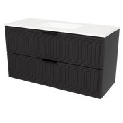 Timberline Elenora 48" Black Satin Wall Mount Vanity with Arctic White SilkSurface Top and Black Hardware