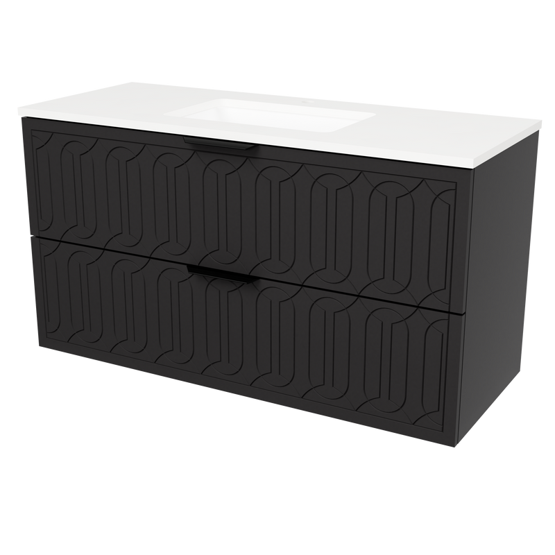 Timberline Elenora 48" Black Satin Wall Mount Vanity with Arctic White SilkSurface Top and Black Hardware