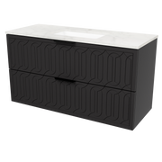 Timberline Elenora 48" Black Satin Wall Mount Vanity with Carrara SilkSurface Top and Black Hardware