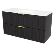 Timberline Elenora 48" Black Satin Wall Mount Vanity with Arctic White SilkSurface Top and Gold Hardware